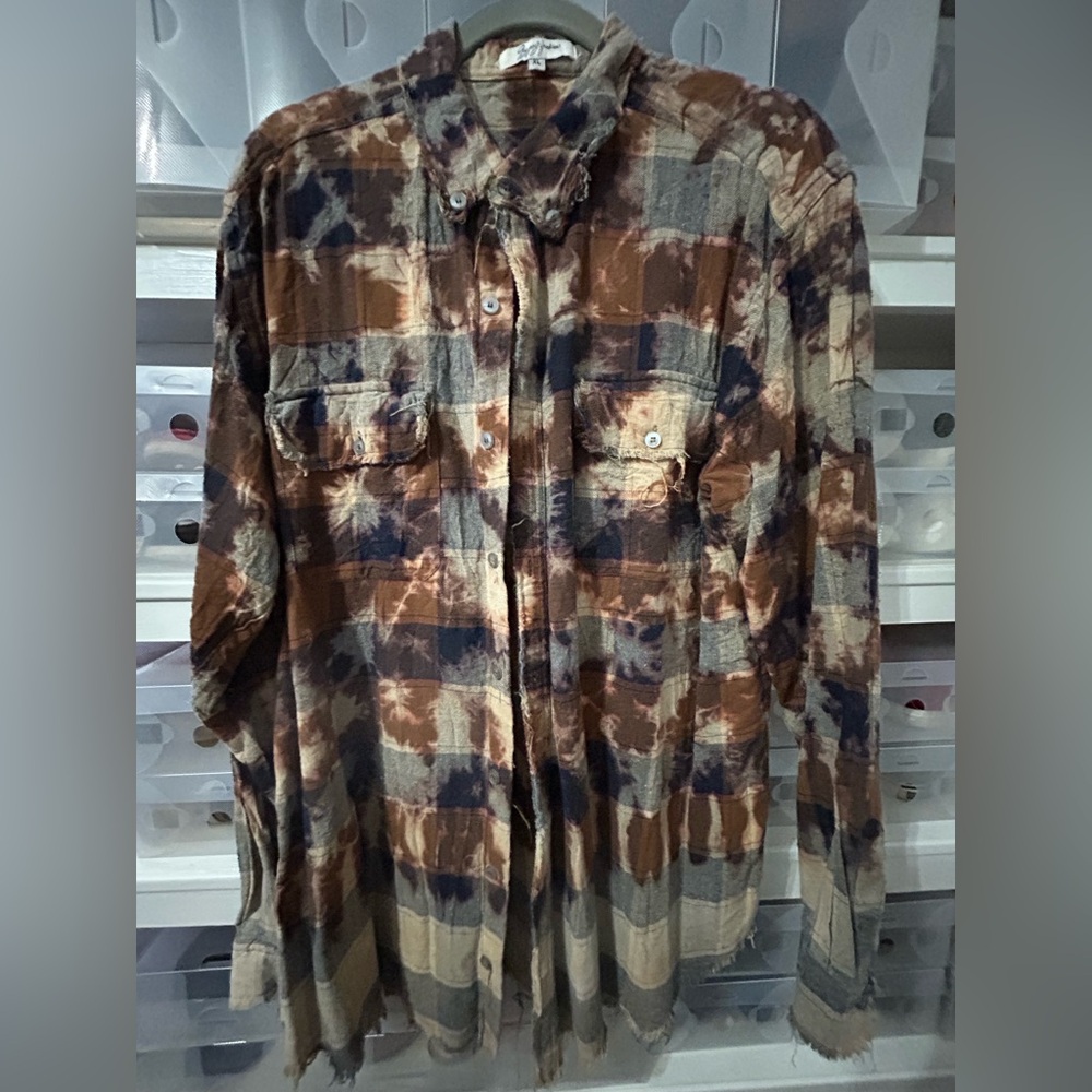 Gypsy Junkies Plaid Button Down Shirt - Brown and Black